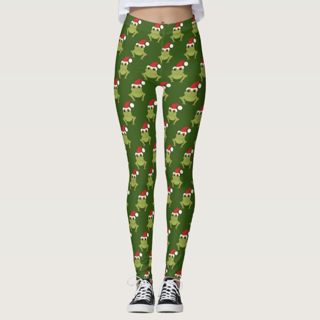 Frosch Weihnachtsmannmütze Grün Weihnachten Leggings (Vorderseite)