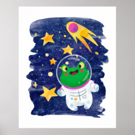 Frosch Weltraum Astronaut Komet Stars Kinderzimmer Poster