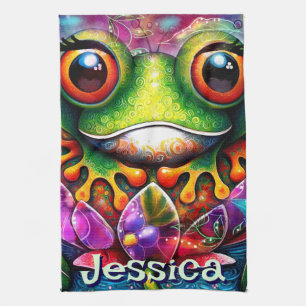 Frosch Whimsical Abstrakt Art Personalisiert Geschirrtuch