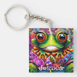 Frosch Whimsical Abstrakt Art Personalisiert Schlüsselanhänger