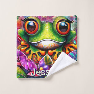 Frosch Whimsical Abstrakt Art Personalisiert Waschlappen