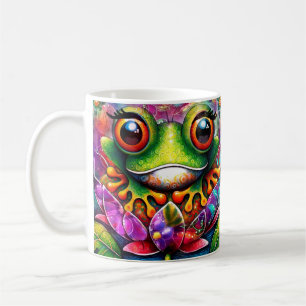 Frosch Whimsical Abstrakte Malerei Kunst Blumengrü Kaffeetasse