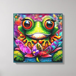 Frosch Whimsical Abstrakte Malerei Kunst Blumengrü Leinwanddruck