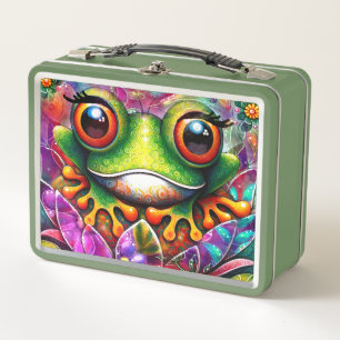 Frosch Whimsical Abstrakte Malerei Kunst Blumengrü Metall Brotdose