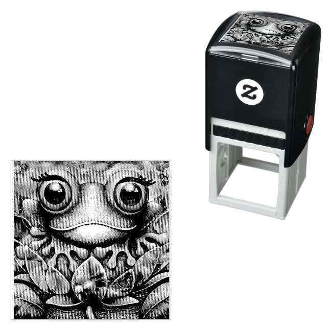 Frosch Whimsical Abstrakte Malerei Kunst Blumengrü Permastempel (Beispiel)