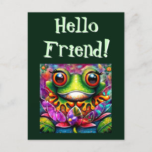 Frosch Whimsical Abstrakte Malerei Kunst Blumengrü Postkarte