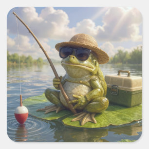 Froschangeln von einem Seerosenblatt Quadratischer Aufkleber