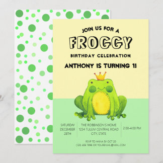 Froschbaby 1. Geburtstag grüne Konfetti personalis Einladung
