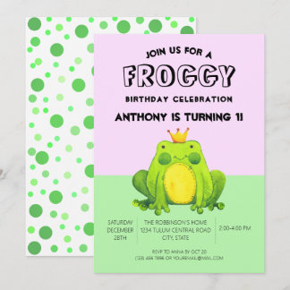 Froschbaby 1. Geburtstag grüne Konfetti personalis Einladung