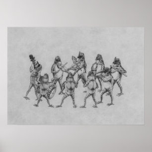 Froschband, weißschwarz und Vintag Poster