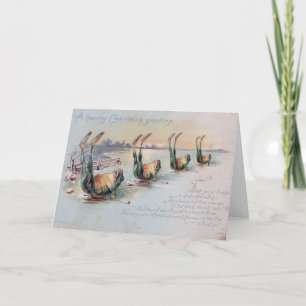 Frosche auf Eisweihnachtsweih Vintag Postkarte