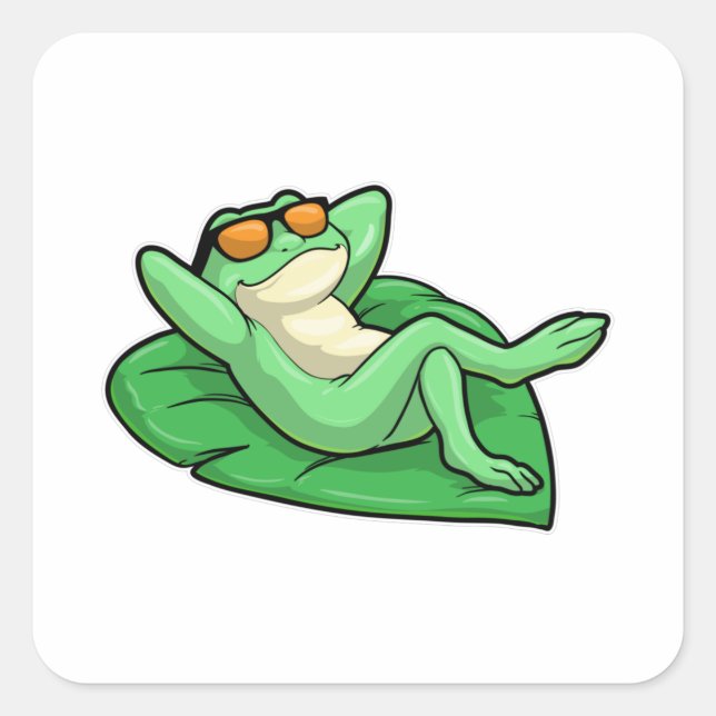Frösche auf Leaf mit Sonnenbrille Quadratischer Aufkleber (Vorderseite)