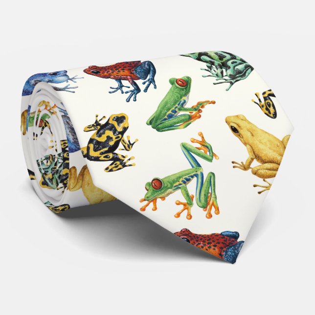 Frösche auf natürlichem Weiß Krawatte (Gerollt)
