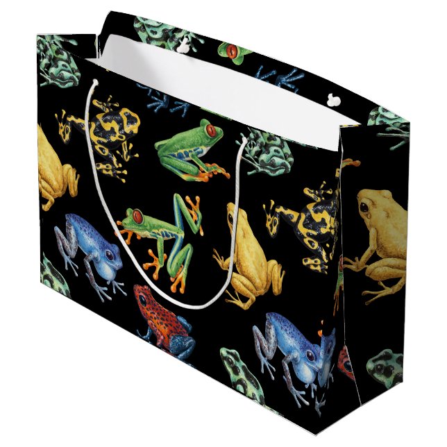 Frösche auf schwarz große geschenktüte (Rückseite Schrägansicht)