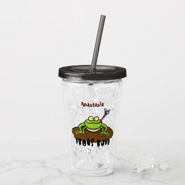 Frösche herrschen lustig-grüner Frosch-Cartoon Acryltrinkbecher (Rückseite Ice)