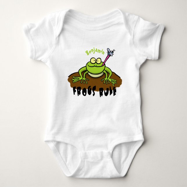 Frösche herrschen lustig-grüner Frosch-Cartoon Baby Strampler (Vorderseite)