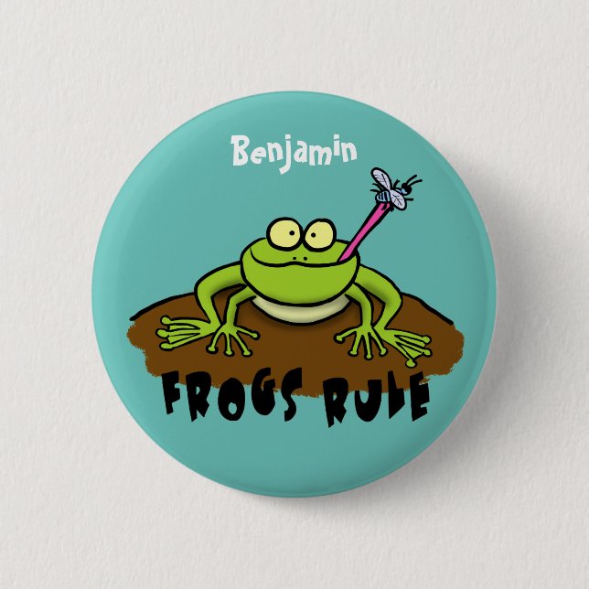 Frösche herrschen lustig-grüner Frosch-Cartoon Button (Vorderseite)