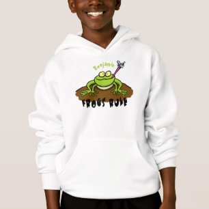 Frösche herrschen lustig-grüner Frosch-Cartoon Hoodie