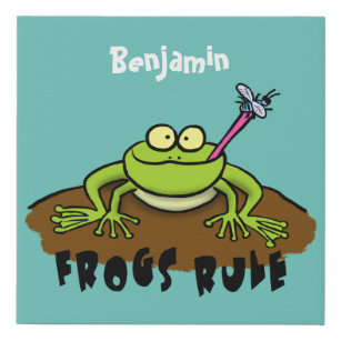 Frösche herrschen lustig-grüner Frosch-Cartoon Künstlicher Leinwanddruck