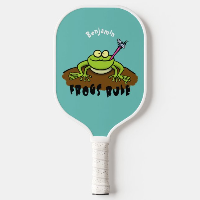 Frösche herrschen lustig-grüner Frosch-Cartoon Pickleball Schläger (Vorderseite)