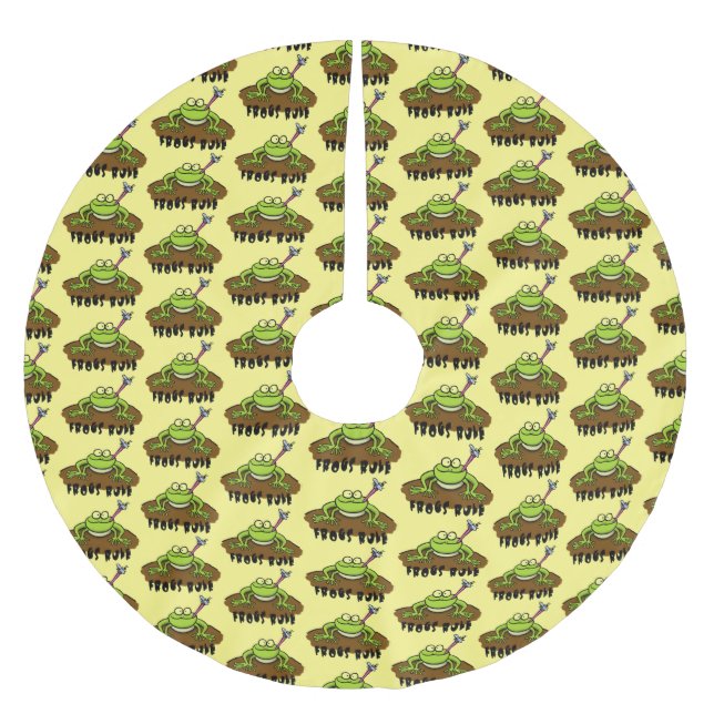 Frösche herrschen lustig-grüner Frosch-Cartoon Polyester Weihnachtsbaumdecke (Vorderseite)