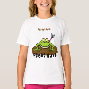 Frösche herrschen lustig-grüner Frosch-Cartoon T-Shirt