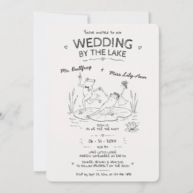 Frösche Hochzeit am See Hochzeitstanz Einladung (Vorderseite)
