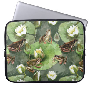 Frösche, Lilien, grün und weiß Laptopschutzhülle