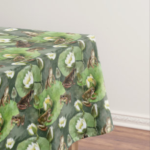 Frösche, Lilien, grün und weiß Tischdecke