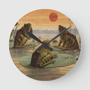 Frösche Lily Pads Moon Illustration Runde Wanduhr