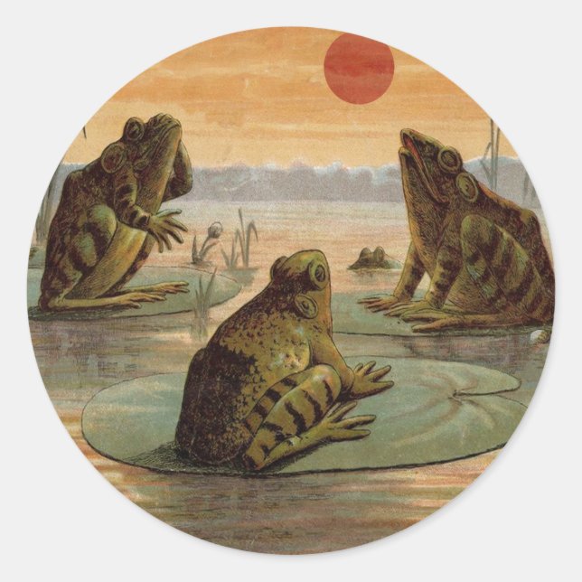 Frösche Lily Pads Moon Illustration Runder Aufkleber (Vorderseite)