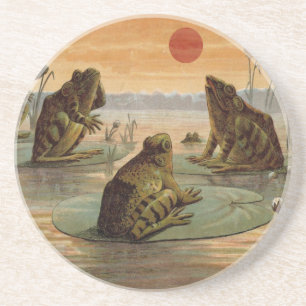 Frösche Lily Pads Moon Illustration Sandstein Untersetzer