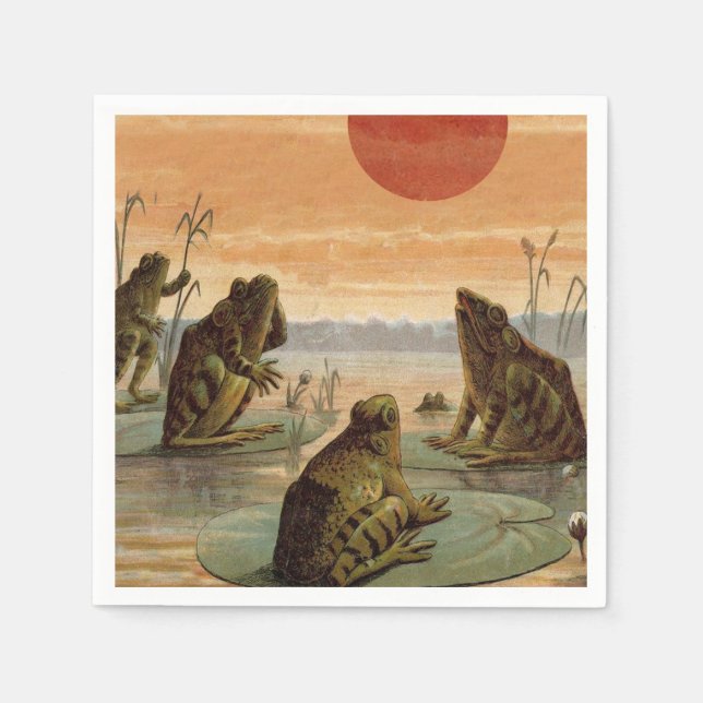 Frösche Lily Pads Moon Illustration Serviette (Vorderseite)