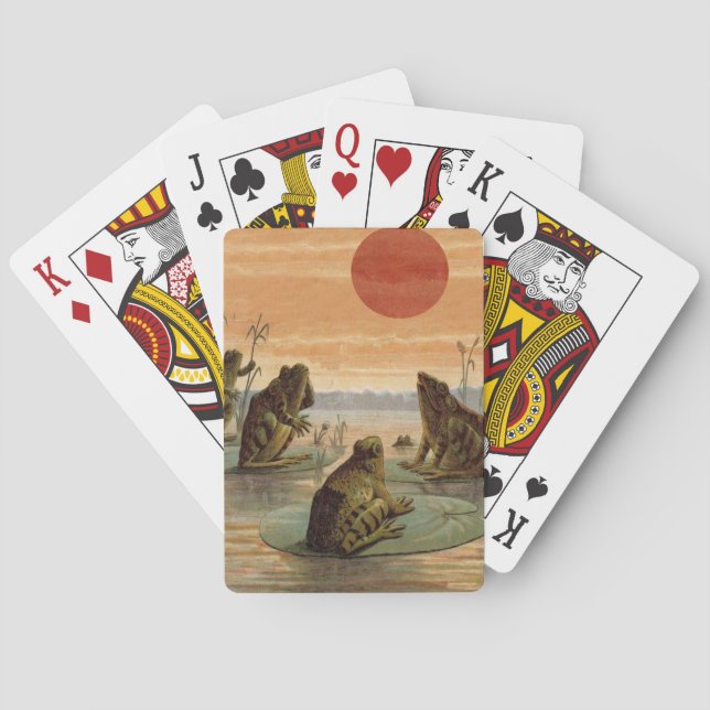 Frösche Lily Pads Moon Illustration Spielkarten (Rückseite)