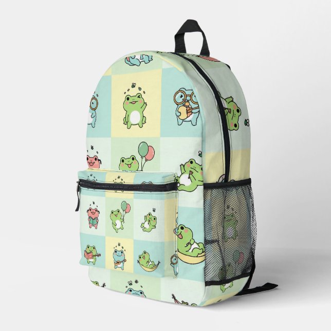 Frösche mit kleinen Hobbys Bedruckter Rucksack (Rückseitige Ecke Rechts)
