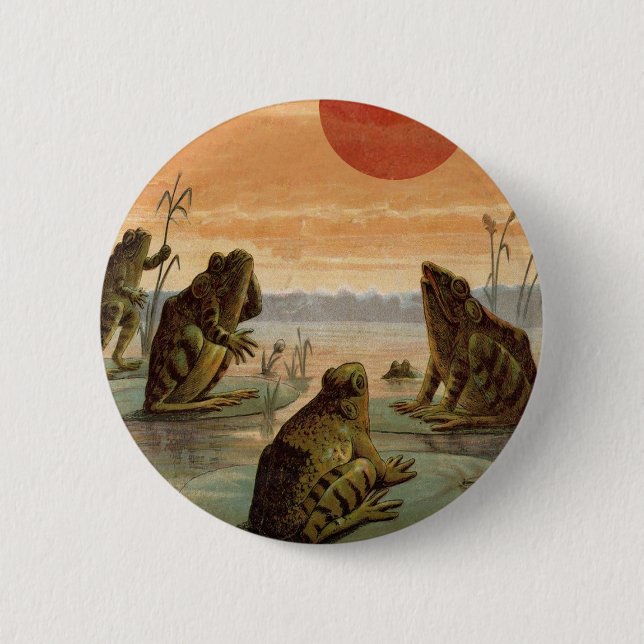Frösche Seerosenblätter Mond Illustration Button (Vorderseite)