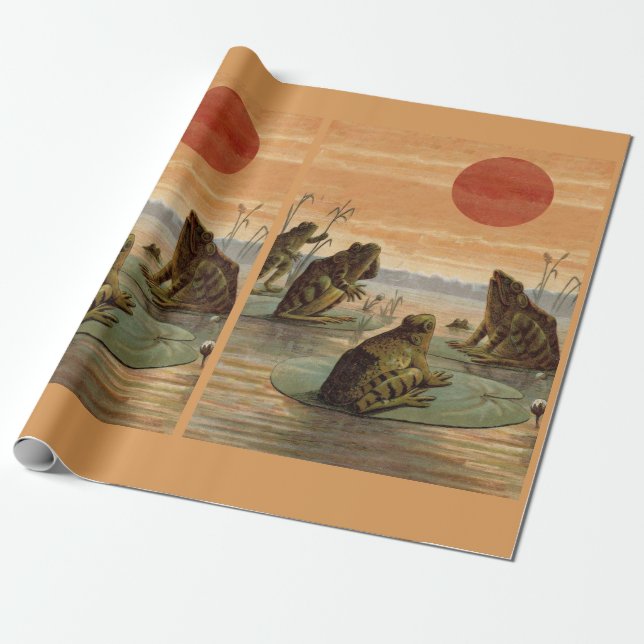 Frösche Seerosenblätter Mond Illustration Geschenkpapier (Ungerollt)