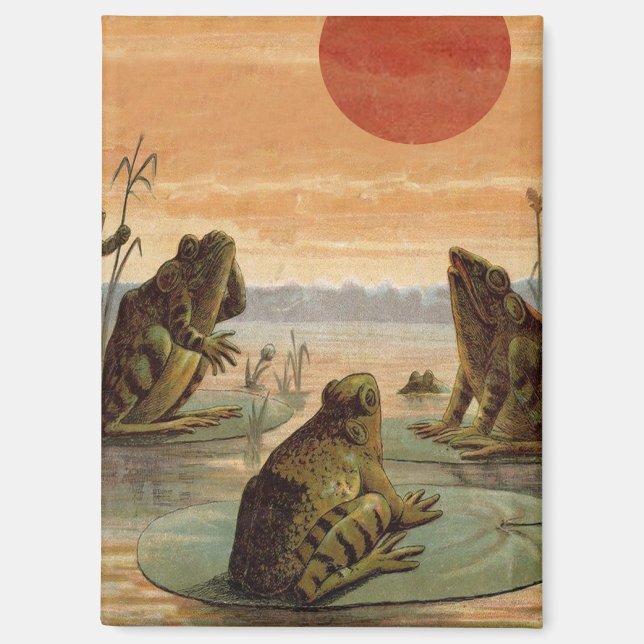 Frösche Seerosenblätter Mond Illustration Magnet (Vorderseite)
