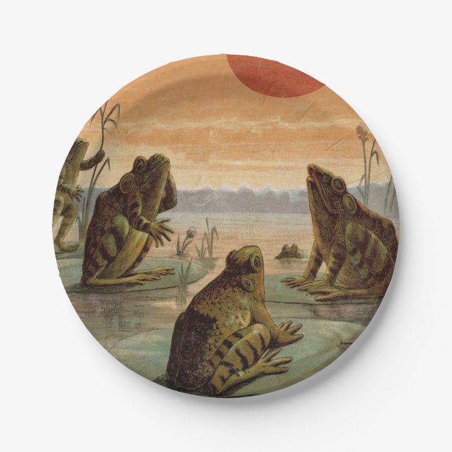 Frösche Seerosenblätter Mond Illustration Pappteller (Vorderseite)