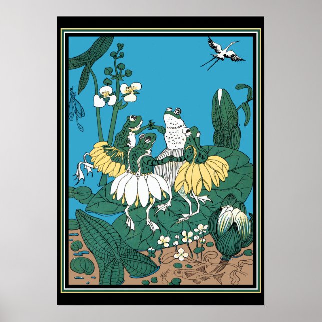 Frösche tanzen auf einer Lilypad Poster (Vorne)