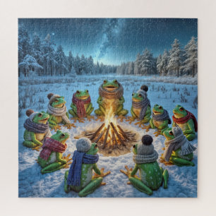 Frösche versammeln sich um ein Lagerfeuer Puzzle