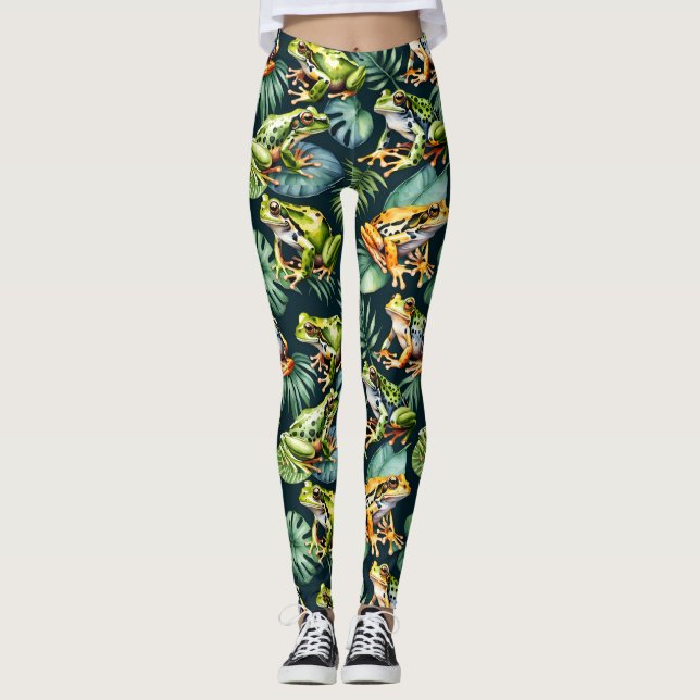 Frösche Wasserfarben Kunst Leggings (Vorderseite)