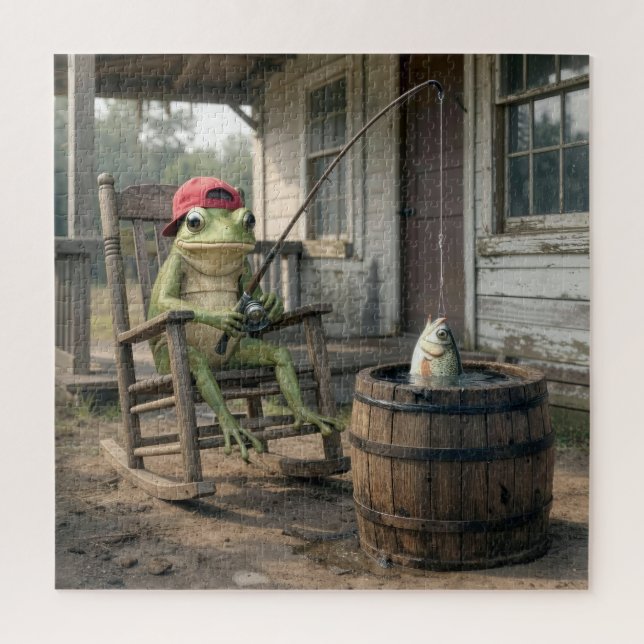 Froschfischen in einem Whiskeyfass Puzzle (Vertikal)