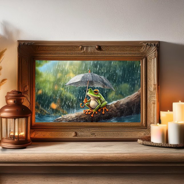 Froschfrosch mit Schlagzähne Poster (whimsical woodland cottagecore rainy day aesthetic frog umbrella poster wall art print )
