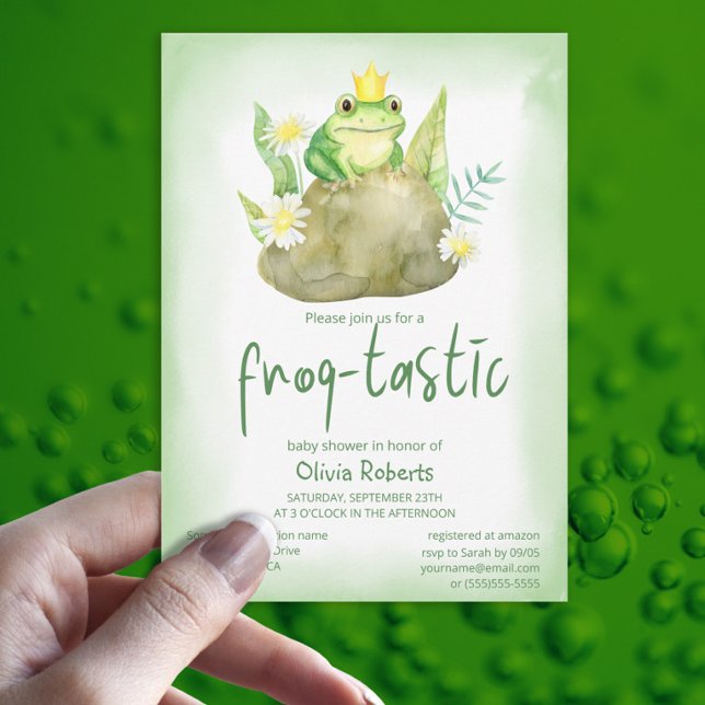 Froschfrosch-Tastic-Babydusche mit Aquarellfarbe Einladung (Von Creator hochgeladen)