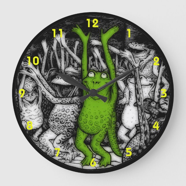 Froschfrosche Große Wanduhr (Vorderseite)
