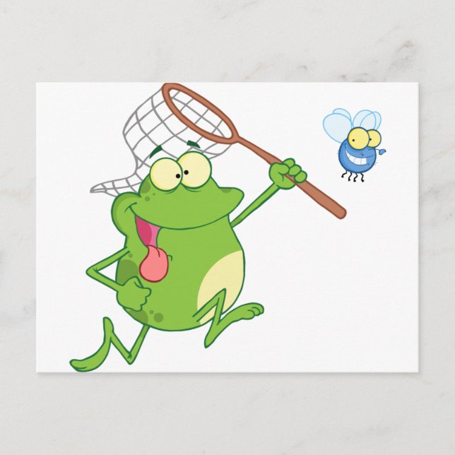 Froschjagd mit Netz Postkarte (Vorderseite)