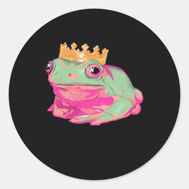Froschkönig Funky Meme Klassischer Stil Runder Aufkleber (Vorderseite)
