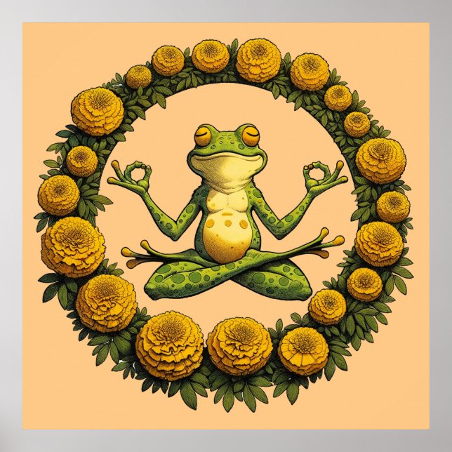 Froschmeditation Frogy Yoga Marigolds Poster (Vorne)