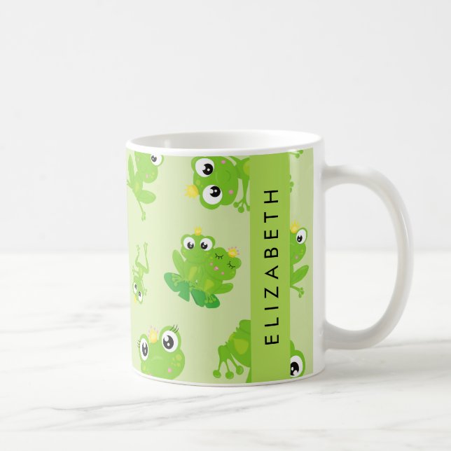 Froschmuster, grüne Frösche, Froschprinz, Ihr Name Kaffeetasse (Rechts)